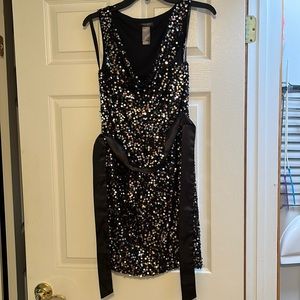 Little Black Sequined Dress with Scoop Neck